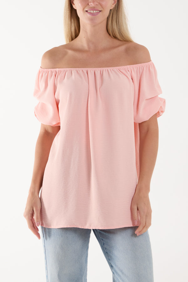 Qed London Puff Sleeve Smock Bardot Top