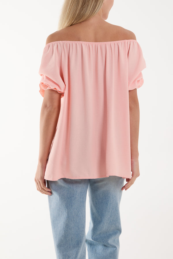 Qed London Puff Sleeve Smock Bardot Top
