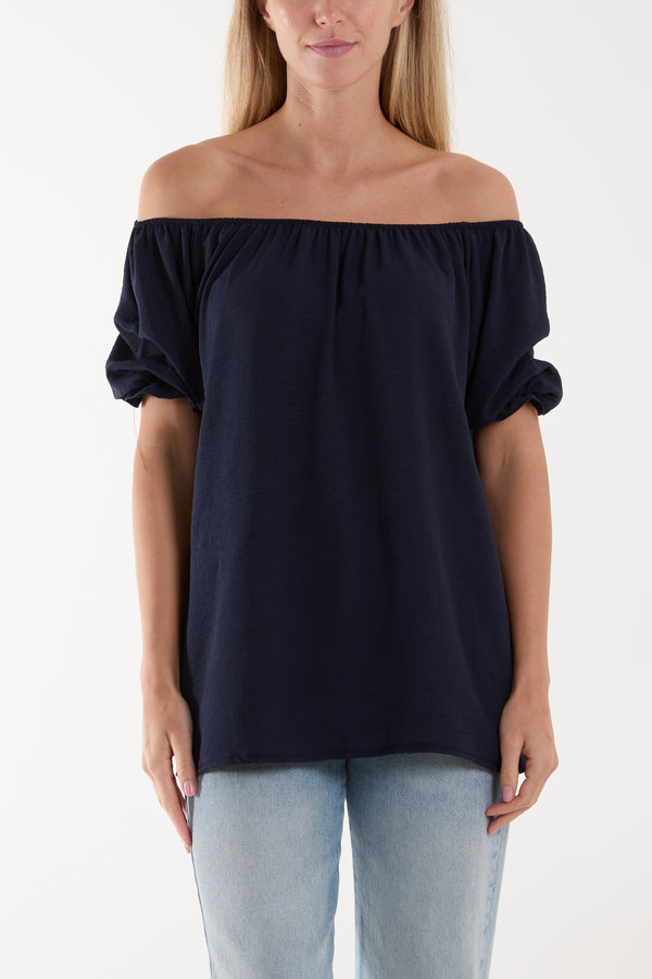 qed london Puff Sleeve Smock Bardot Top