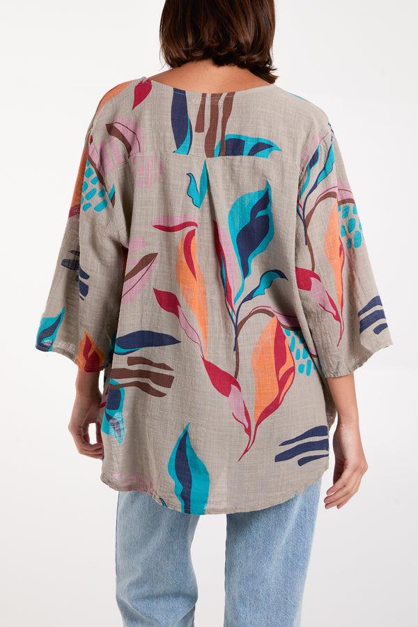 Qed London Pure Cotton Leaves Blouse