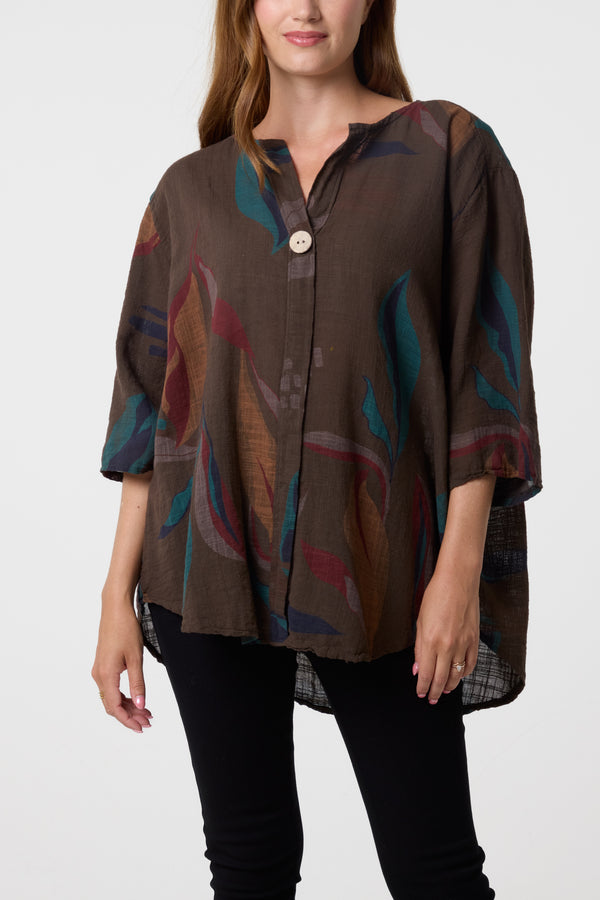 Qed London Pure Cotton Leaves Blouse