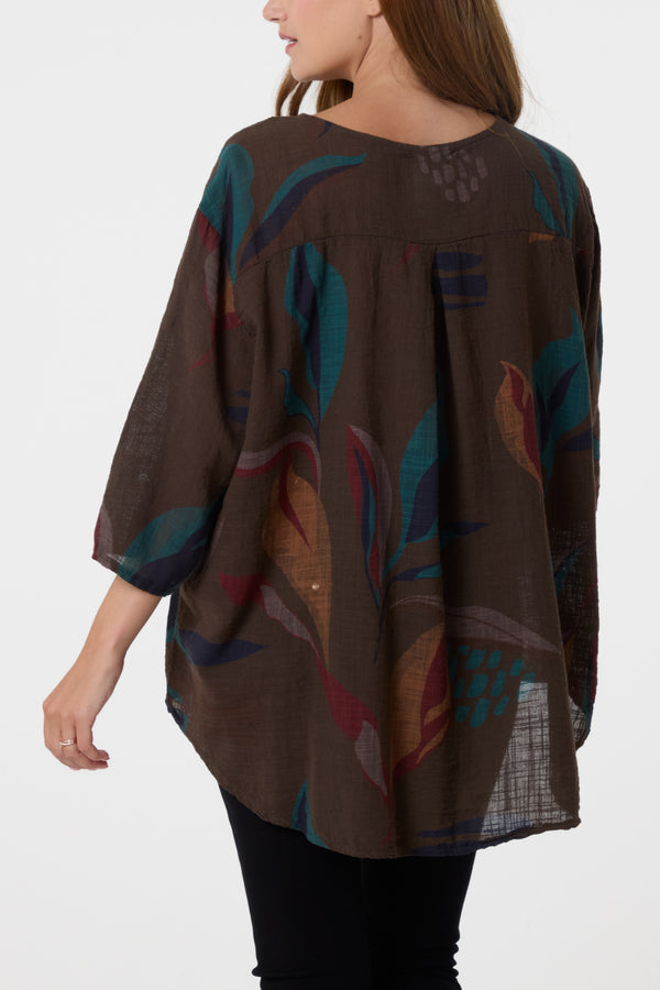 Qed London Pure Cotton Leaves Blouse