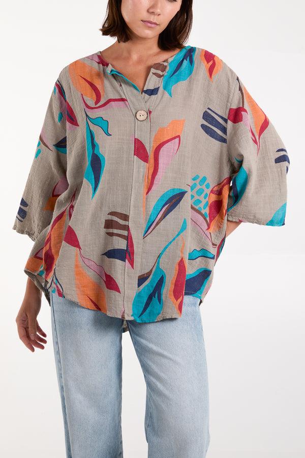 qed london Pure Cotton Leaves Blouse