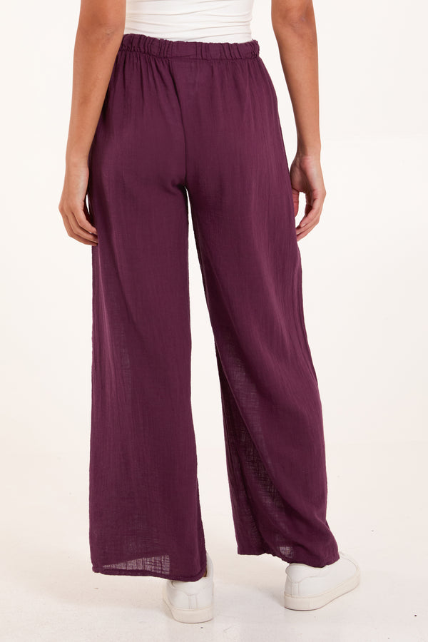 Qed London Pure Cotton Wide Leg Trousers