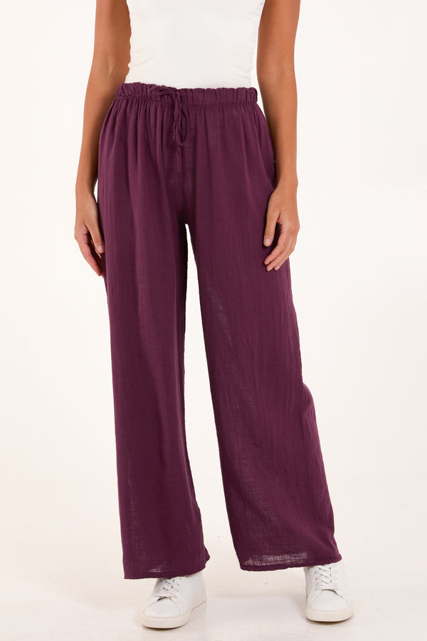 qed london Pure Cotton Wide Leg Trousers