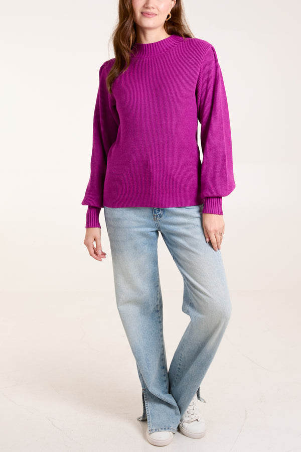 Qed London Purple Soft Knit Round Neck Jumper