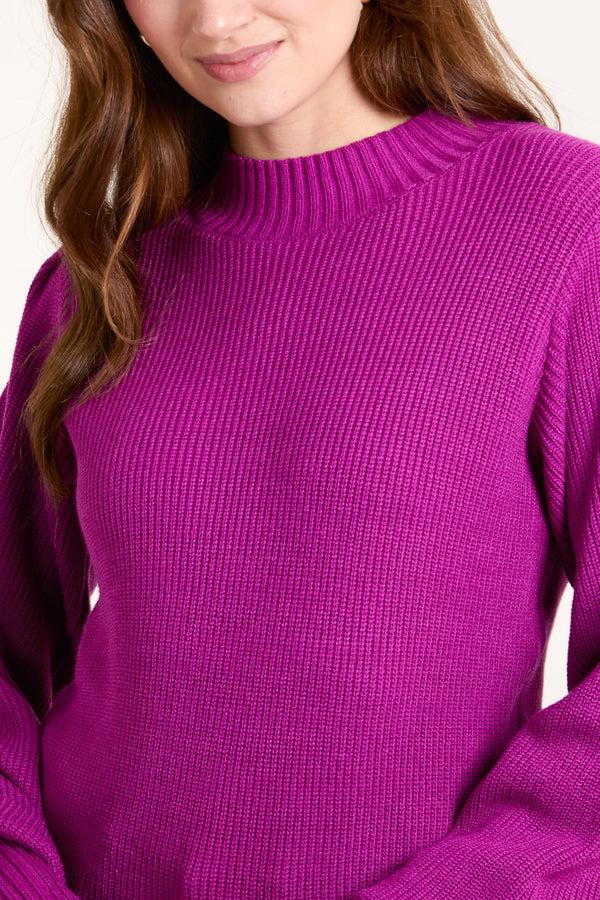 Qed London Purple Soft Knit Round Neck Jumper