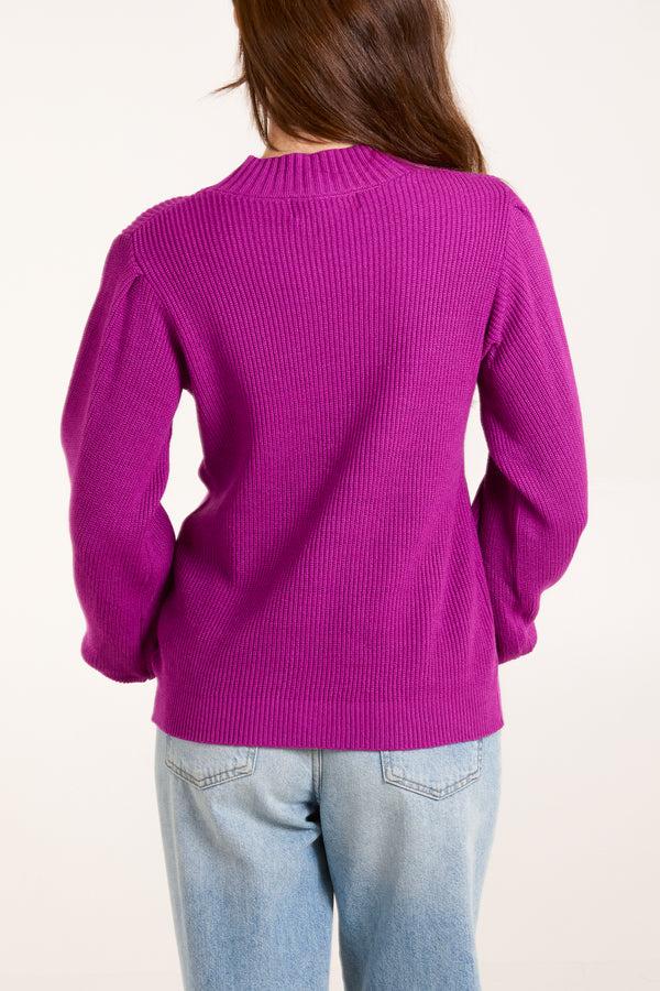 Qed London Purple Soft Knit Round Neck Jumper