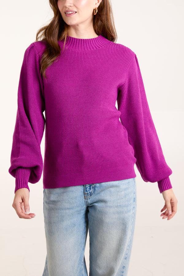 qed london Purple Soft Knit Round Neck Jumper
