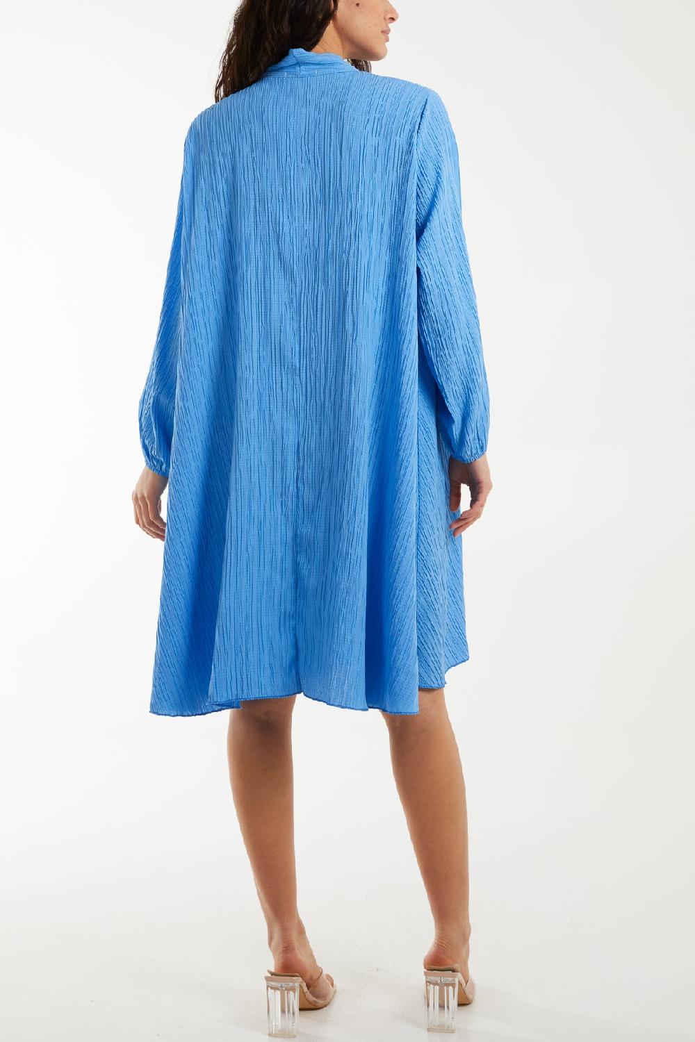 Qed London Pussy Bow Crinkle Fabric Midi Dress