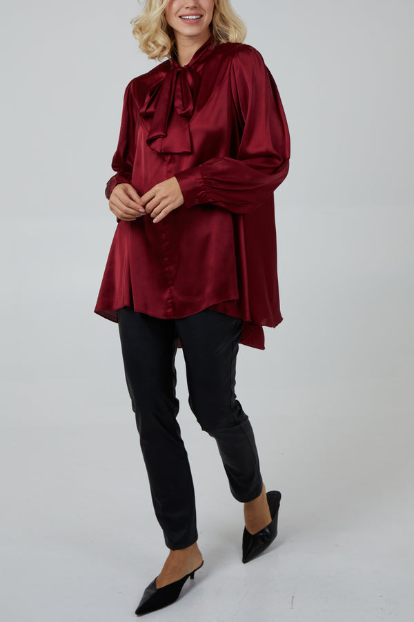 Qed London Pussybow Button Through Shirt