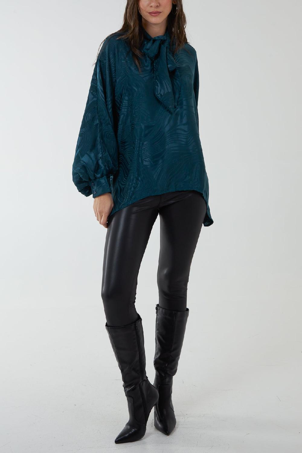 Qed London Pussybow Oversized Detail Pattern Top