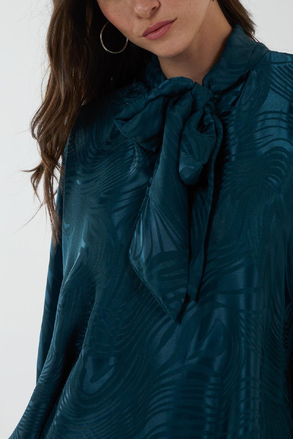 Qed London Pussybow Oversized Detail Pattern Top