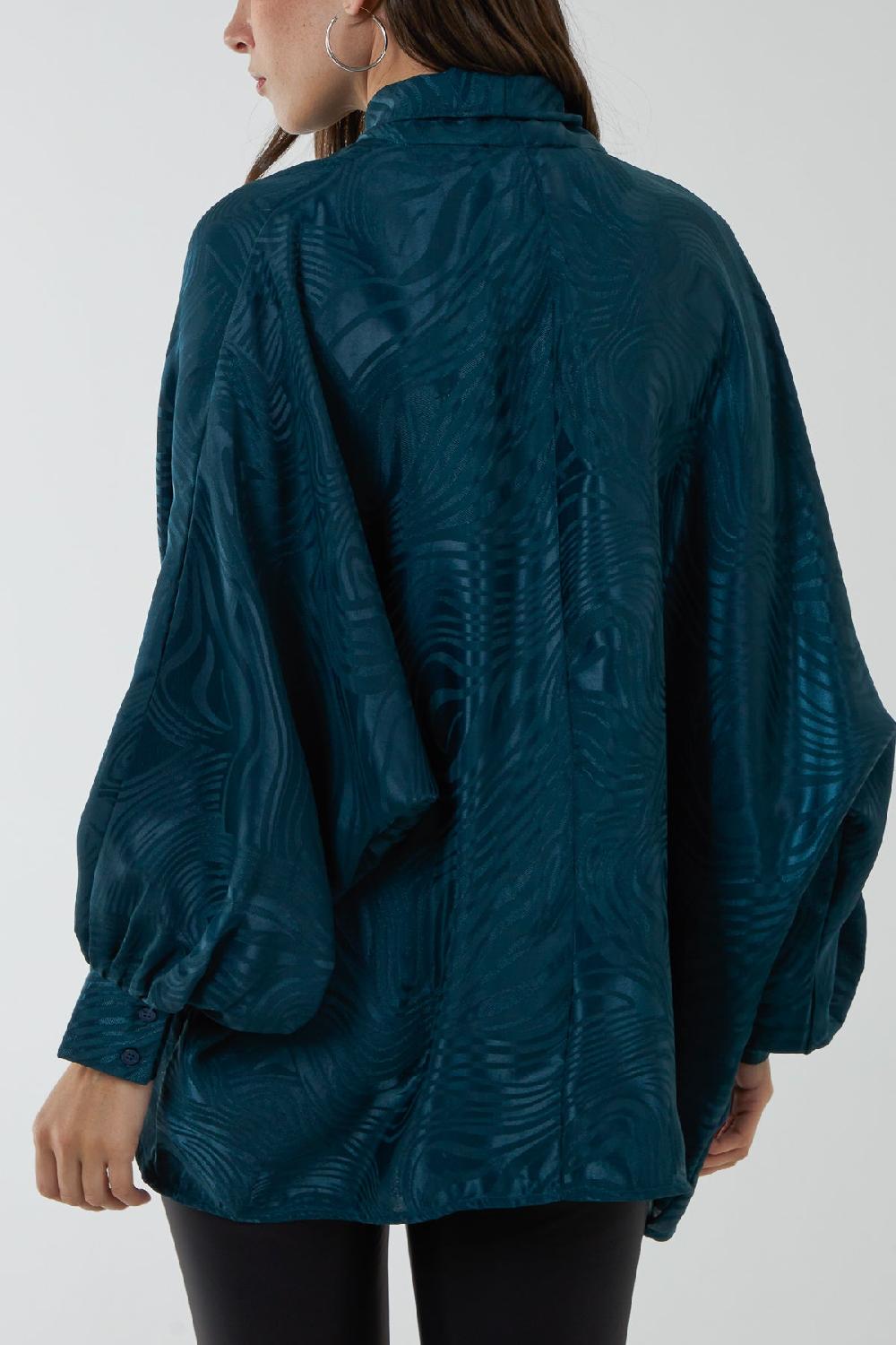 Qed London Pussybow Oversized Detail Pattern Top