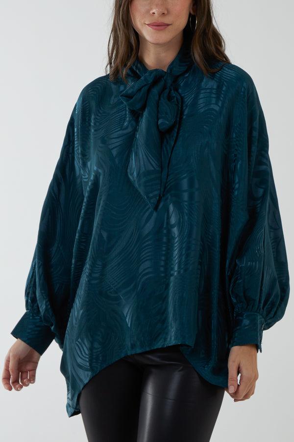 qed london Pussybow Oversized Detail Pattern Top