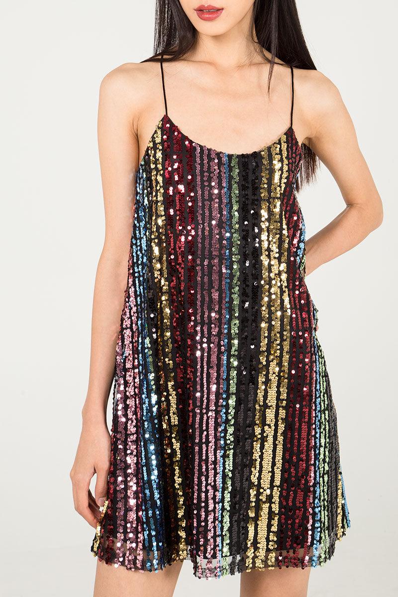 Qed London Rainbow Sequin Cami Mini Dress