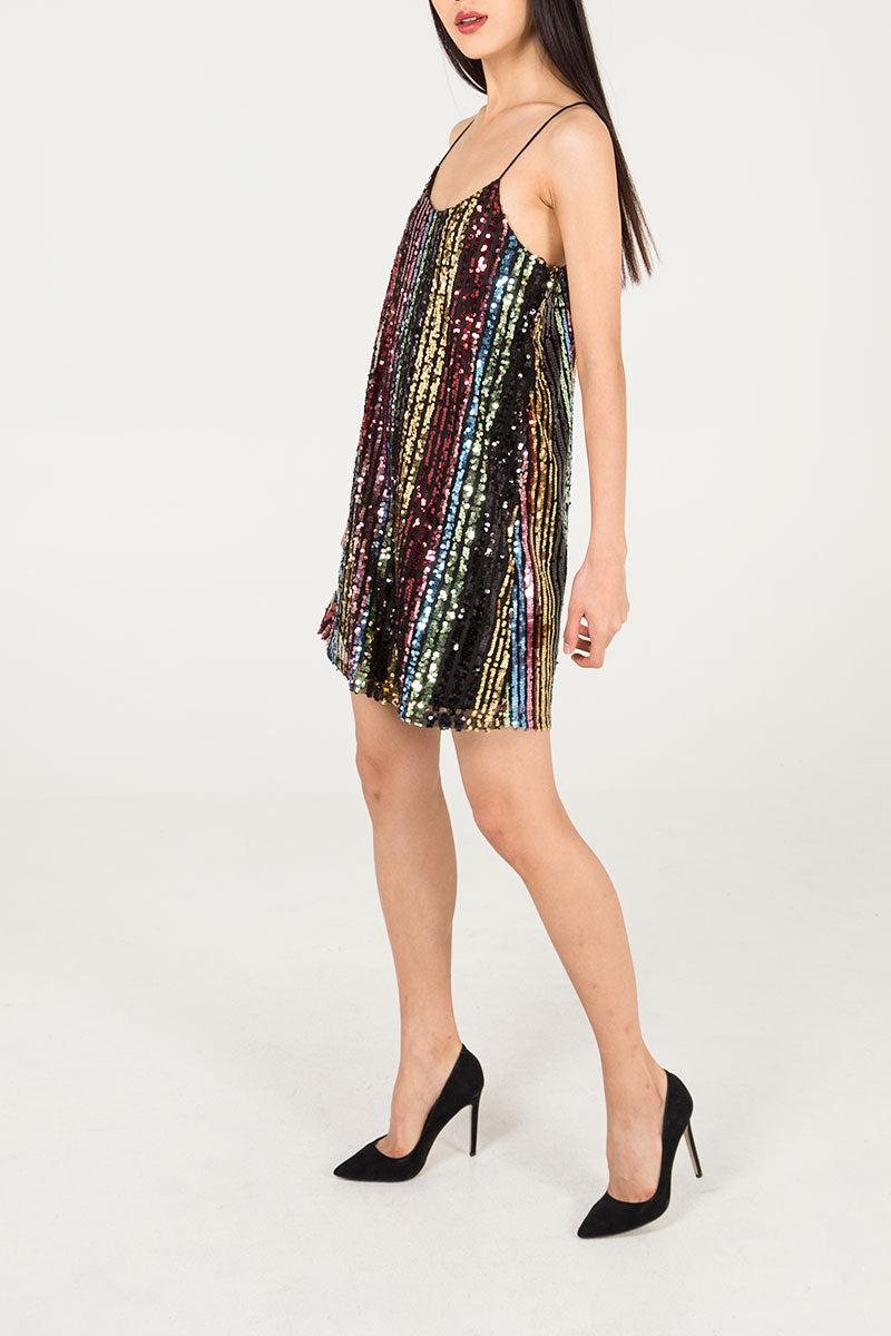 Qed London Rainbow Sequin Cami Mini Dress