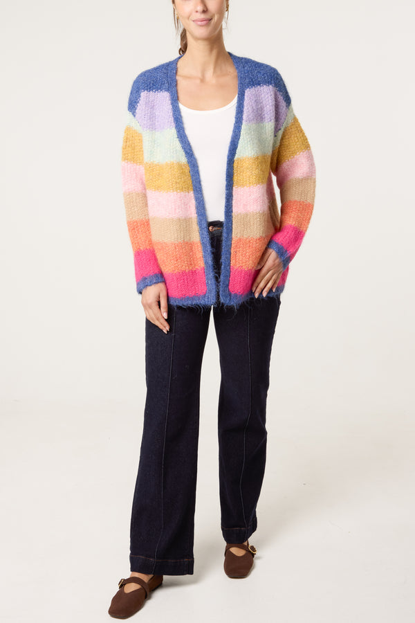 Qed London Rainbow Striped Knit Cardigan