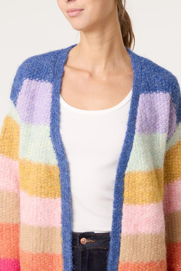 Qed London Rainbow Striped Knit Cardigan