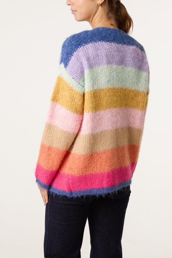 Qed London Rainbow Striped Knit Cardigan