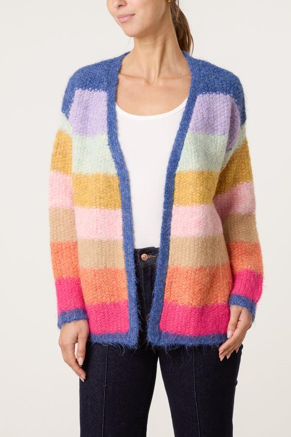 qed london Rainbow Striped Knit Cardigan