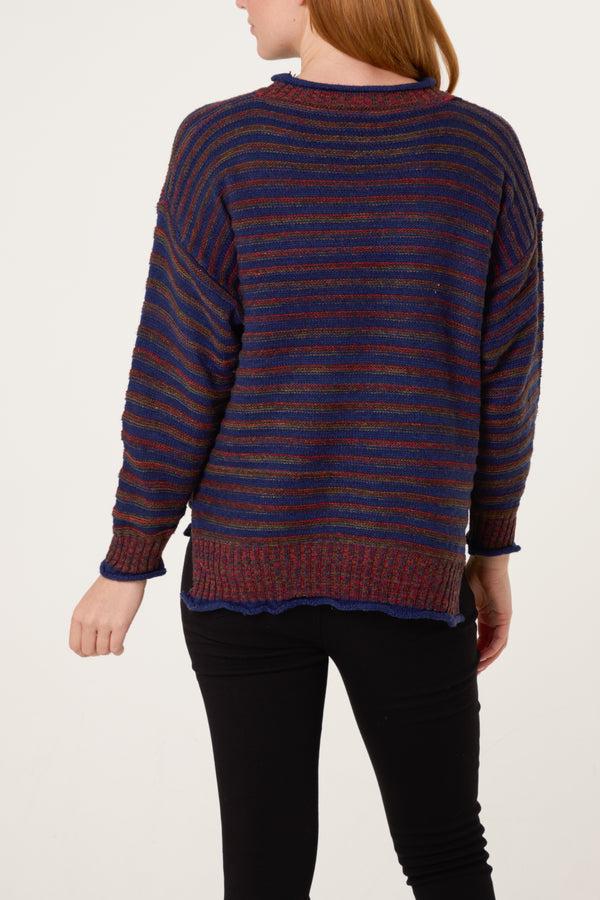 Qed London Rainbow Striped Knit Jumper