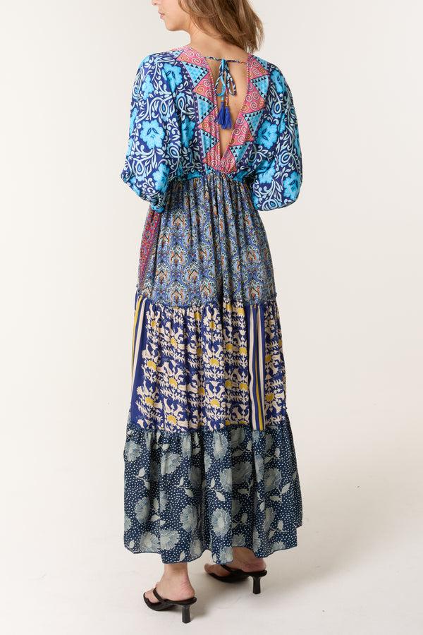 Qed London Random Mixed Print Double V-Neck Dress