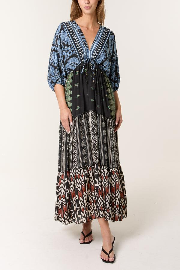 Qed London Random Mixed Print Double V-Neck Dress