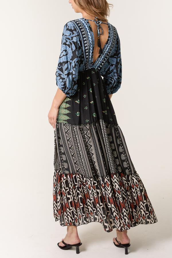 Qed London Random Mixed Print Double V-Neck Dress