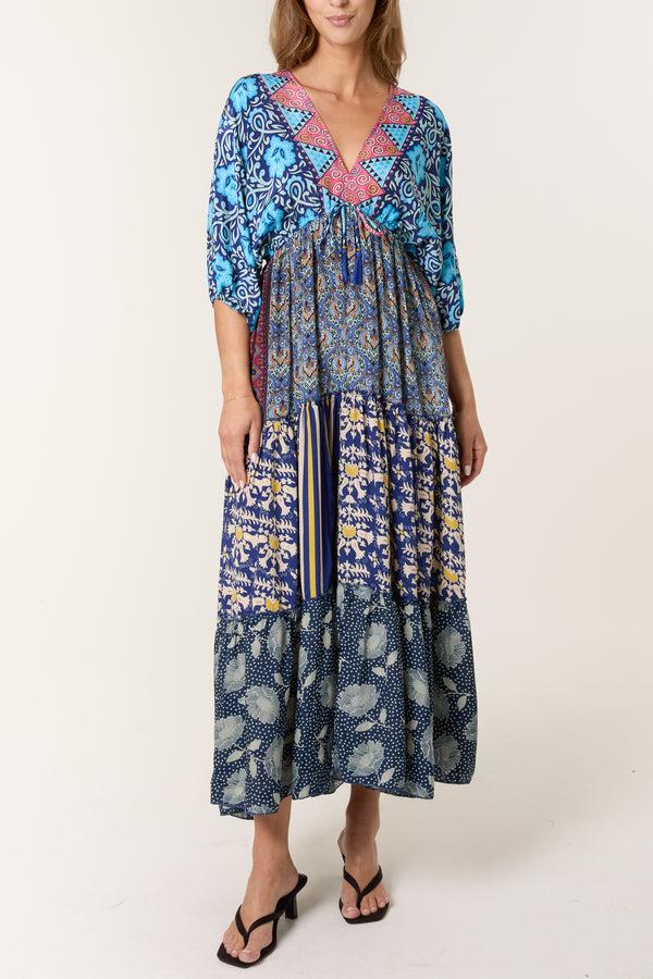 qed london Random Mixed Print Double V-Neck Dress
