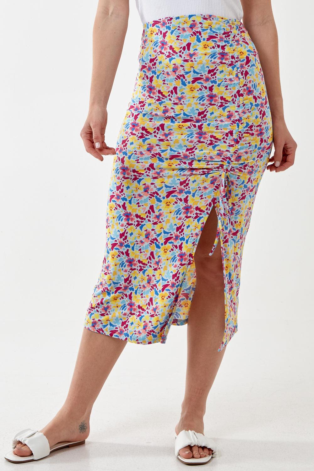 qed london Recycled Yarn Ruched Front Midi Skirt