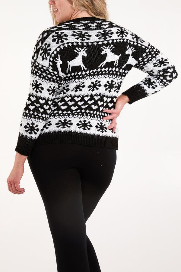 Qed London Reindeer & Snowflake Fairisle Jumper