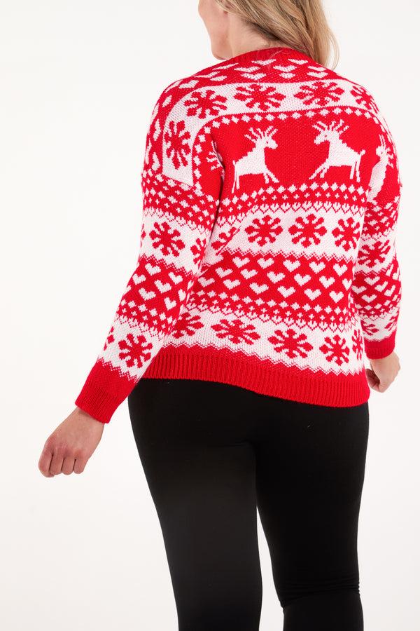 Qed London Reindeer & Snowflake Fairisle Jumper