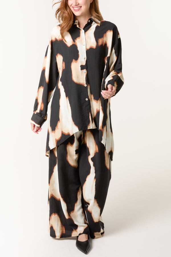 qed london Relaxed Abstract Burnt Print Co-Ord Set