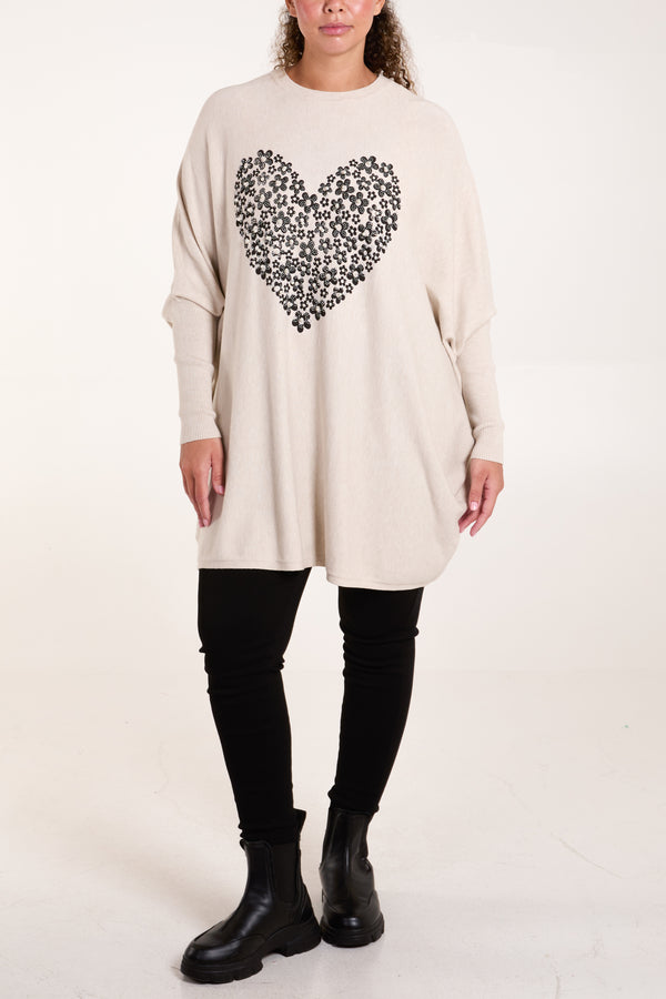 Qed London Relaxed Batwing Flower & Heart Jumper