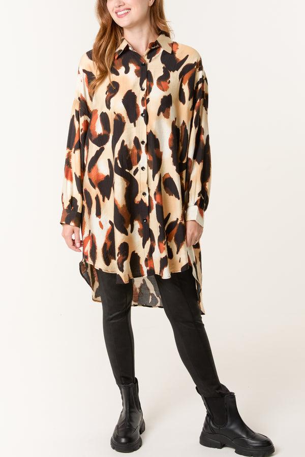 Qed London Relaxed Leopard Print Long Sleeve Shirt