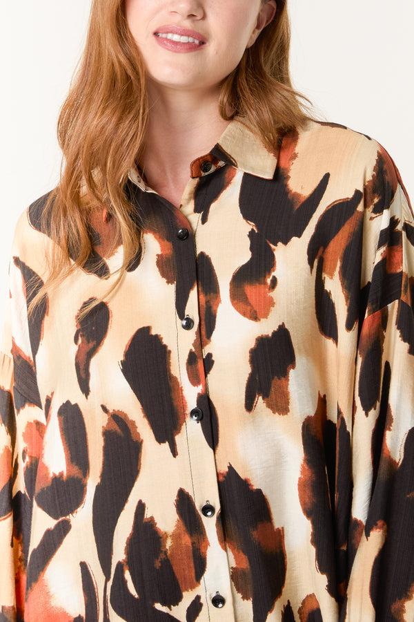 Qed London Relaxed Leopard Print Long Sleeve Shirt