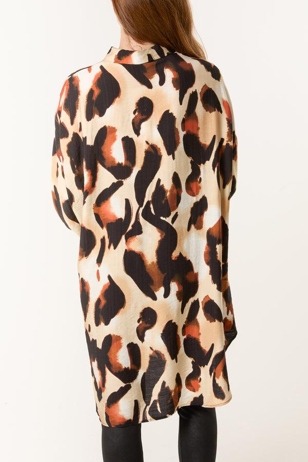 Qed London Relaxed Leopard Print Long Sleeve Shirt