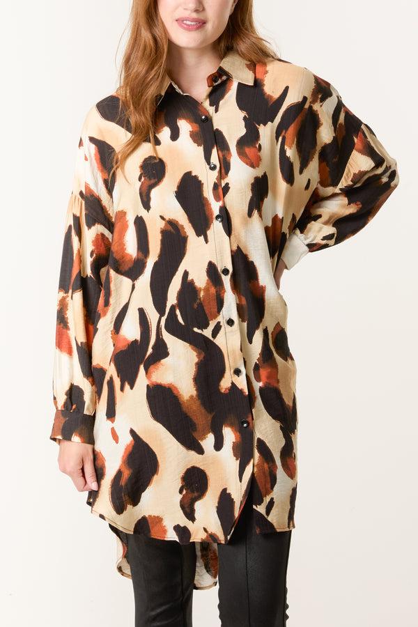 qed london Relaxed Leopard Print Long Sleeve Shirt