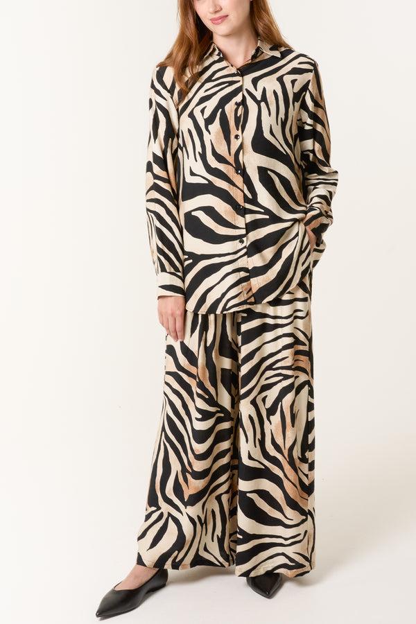 Qed London Relaxed Zebra Print Long Sleeve Shirt