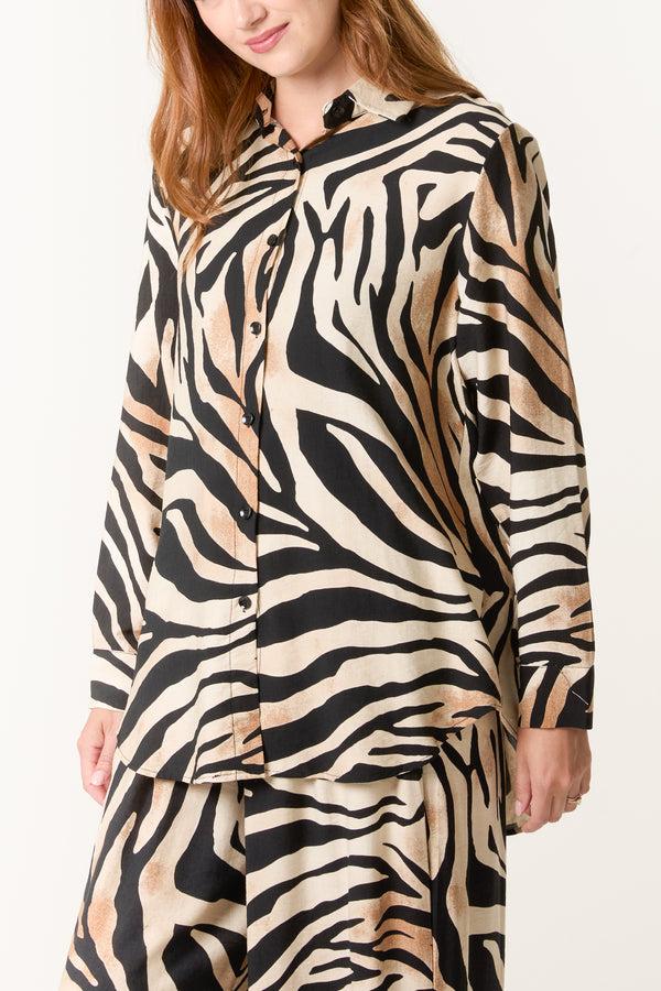 qed london Relaxed Zebra Print Long Sleeve Shirt