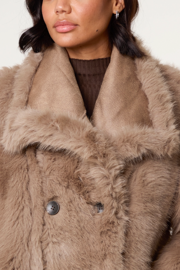 Qed London Reversible Double Button Faux Fur Coat