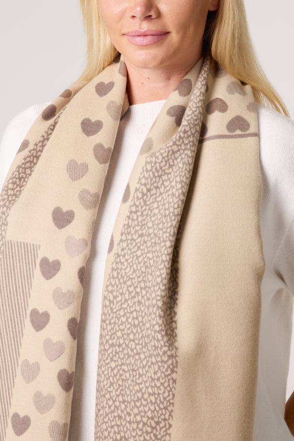 Qed London Reversible Heart Print Scarf