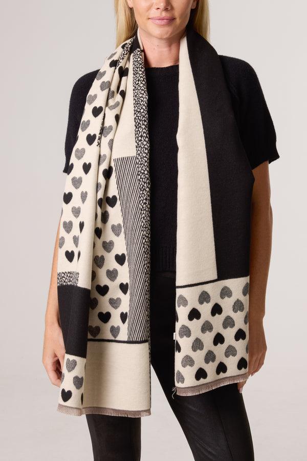 Qed London Reversible Heart Print Scarf