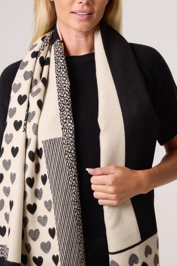 Qed London Reversible Heart Print Scarf