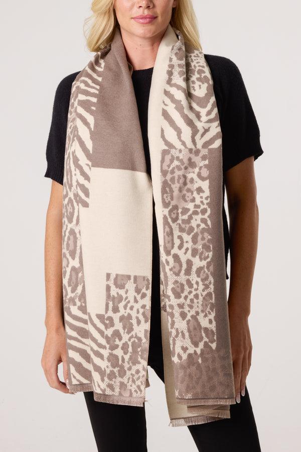 qed london Reversible Mixed Animal Print Scarf