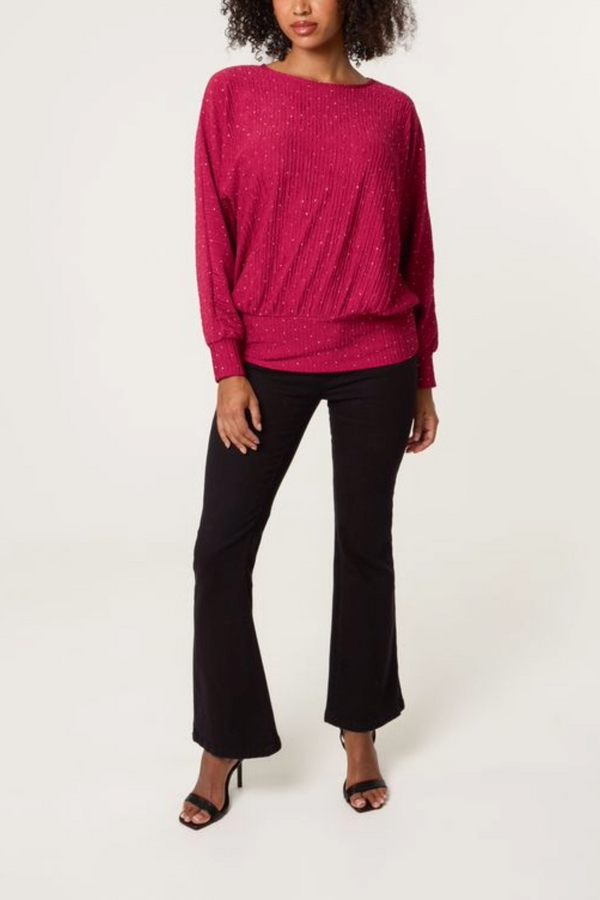 Qed London Rhinestone Batwing Top