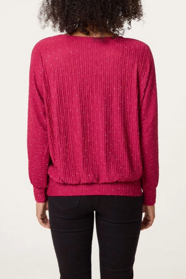 Qed London Rhinestone Batwing Top