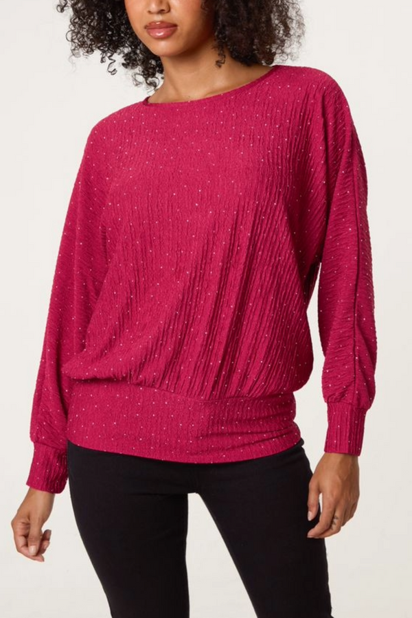 Qed London Rhinestone Batwing Top