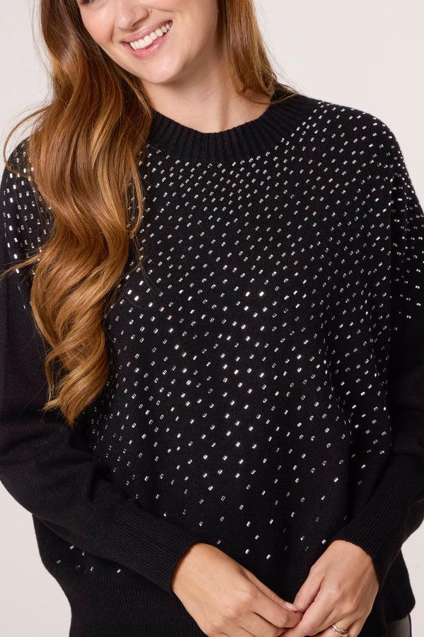 Qed London Rhinestone Embellished Knit Jumper